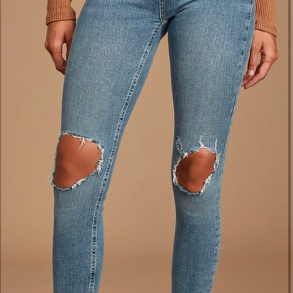 Free People Busted Knee Medium Wash High Rise Distressed Skinny Jean - Picture 1 of 7